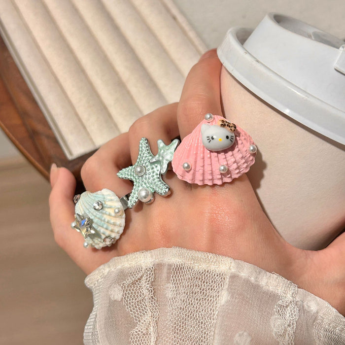 Wholesale Cute Shell Conch Star Ring for Women, niche design, index finger ring, new personalized and versatile bracelet