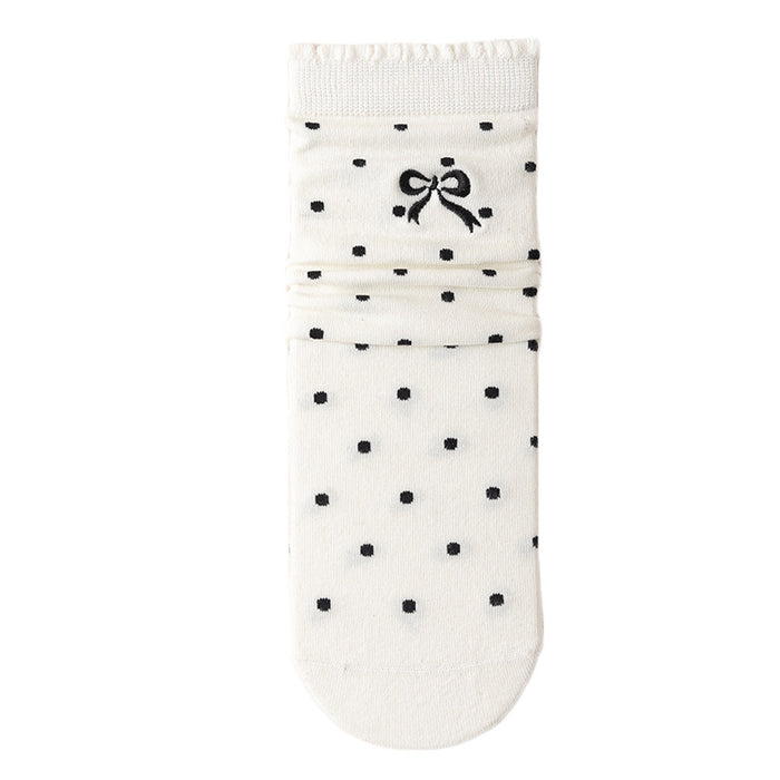 Wholesale Boneless socks, polka dot pile socks, versatile and cute butterfly knot mid tube socks