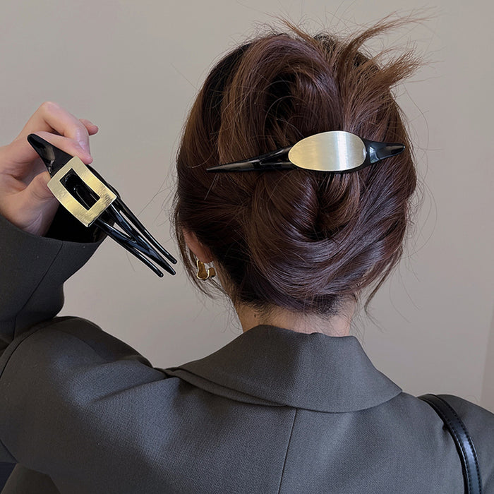 Wholesale High end geometric metal brushed large temperament hair with multi grip clip and hairpin headband