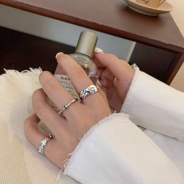 Wholesale Flower opening ring, colorful opening adjustable ring, niche design ring