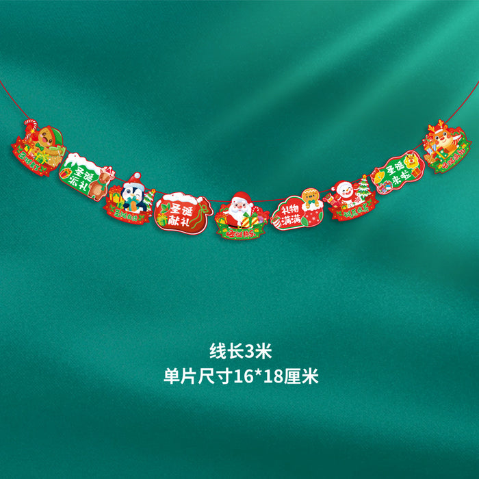 Wholesale Christmas Decorations Christmas Pull Flag Hanging Flag Holiday Banner Party Decoration Paper Cartoon Christmas Pull Flower String Flag