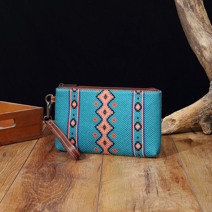 Wholesale European and American Retro Cotton and Linen Printed Western Women' s Wallet Clutch Mobile Phone Bag Bohemian Cross-Border Amazon Tk