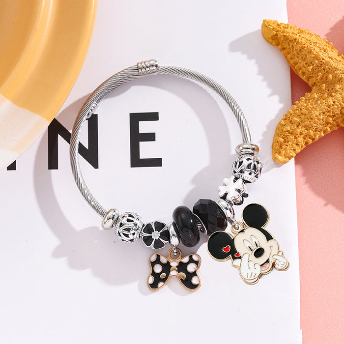 Wholesale Stainless Steel Plated Cartoon Couple Bracelet Bow Design Jewelry Accessory for Women