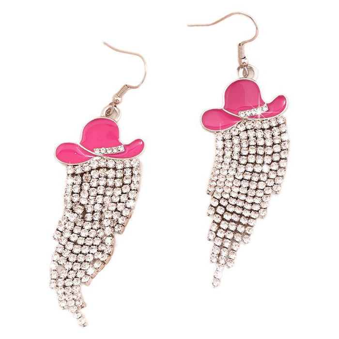 Wholesale Earrings, tassel denim hat, earrings, long earrings, full diamond, high-end, light luxury accessory