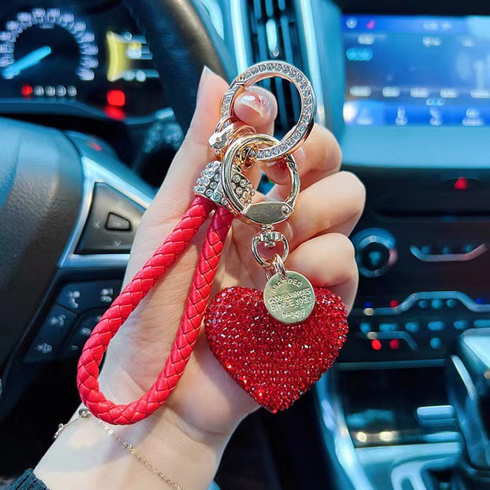 Wholesale clay full Diamond Love keychain Diamond-embedded peach heart car key chain earphone case bag pendant