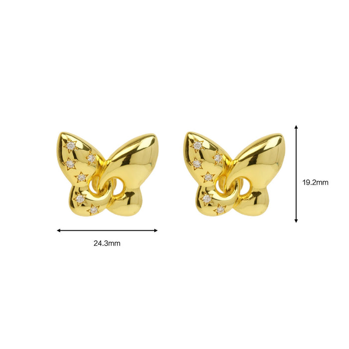 Wholesale   brass zircon earrings 18K gold  butterfly earrings