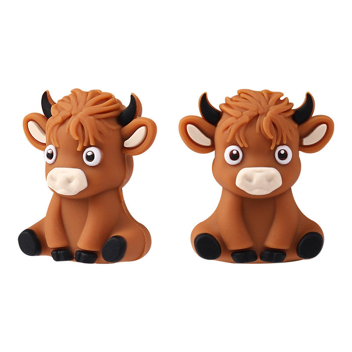 Wholesale 20pcs Silicone beads children' s teething beads necklace accessories cartoon three-dimensional highland cow silicone beads