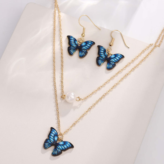 Wholesale Alloy Butterfly Pendant Necklace Earrings Jewelry Set JDC-NE-Liyang001