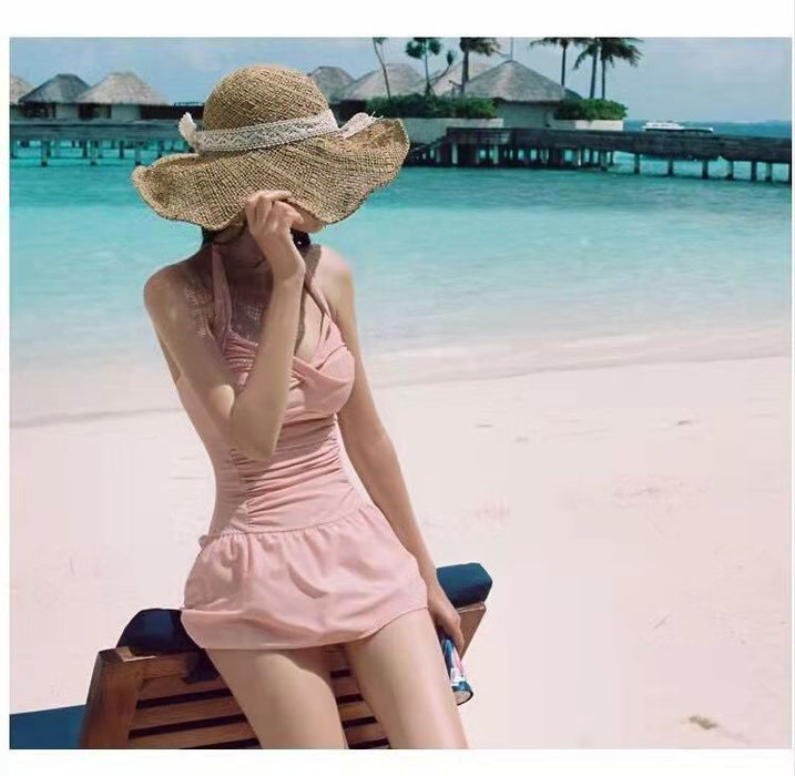 Wholesale Women's fashionable solid color one-piece dress swimsuit conservative vacation sexy swimsuit