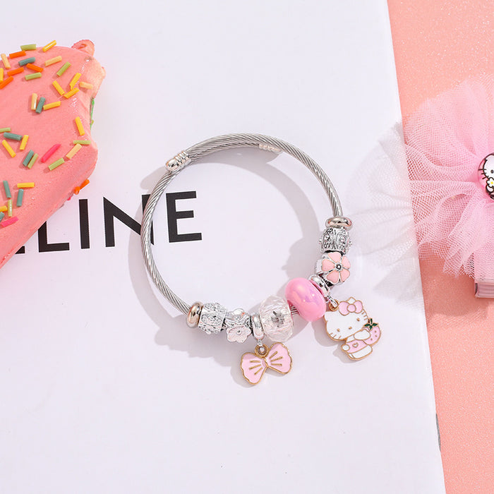 Wholesale Stainless Steel Silver DIY Cartoon Bow Opening Charms Bracelets