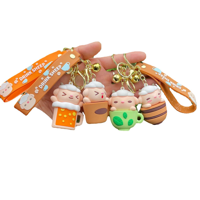 Wholesale 3D cute tea cup, sheep keychain pendant, backpack accessories, couple car keychain gift