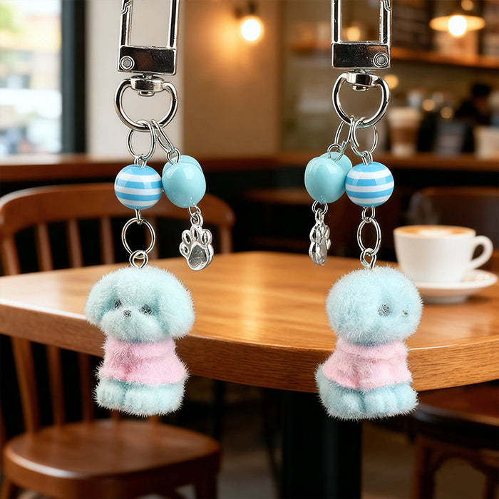 Wholesale Cartoon flocked keychain dog pendant  bag charm