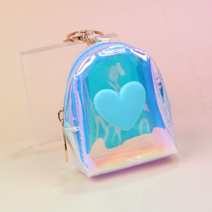 Wholesale Trendy Plush Heart Shaped Backpack Coin Purse With Holographic Finish Pink Zip Wallet Key Pouch For Everyday And Street Style