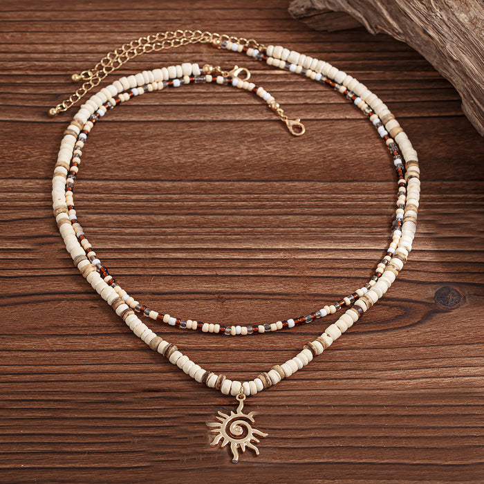 Wholesale Niche Sunwood Bead and nut Shell Bead Necklace
