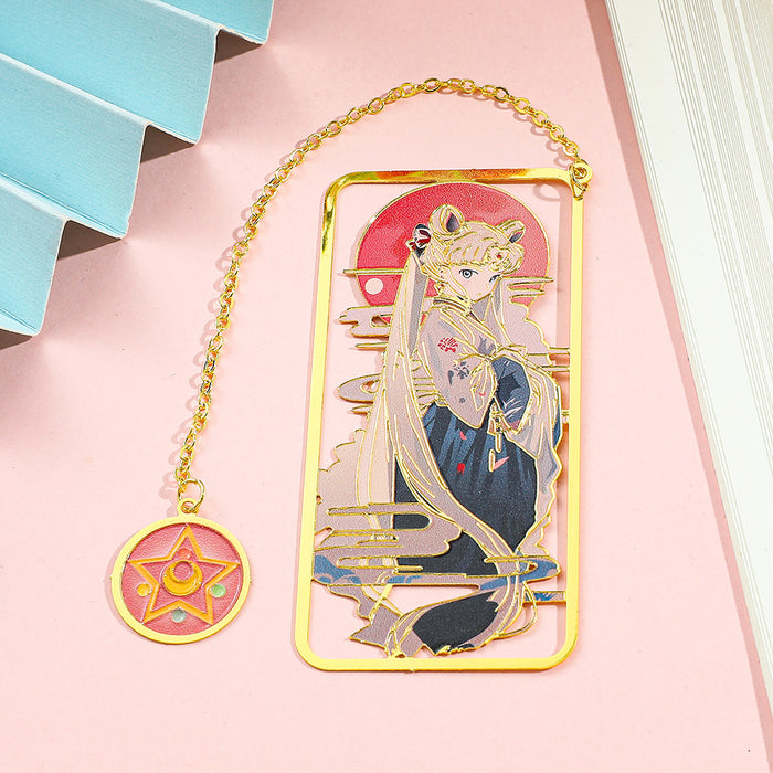 Wholesale Colorful anime pattern hollow metal bookmark