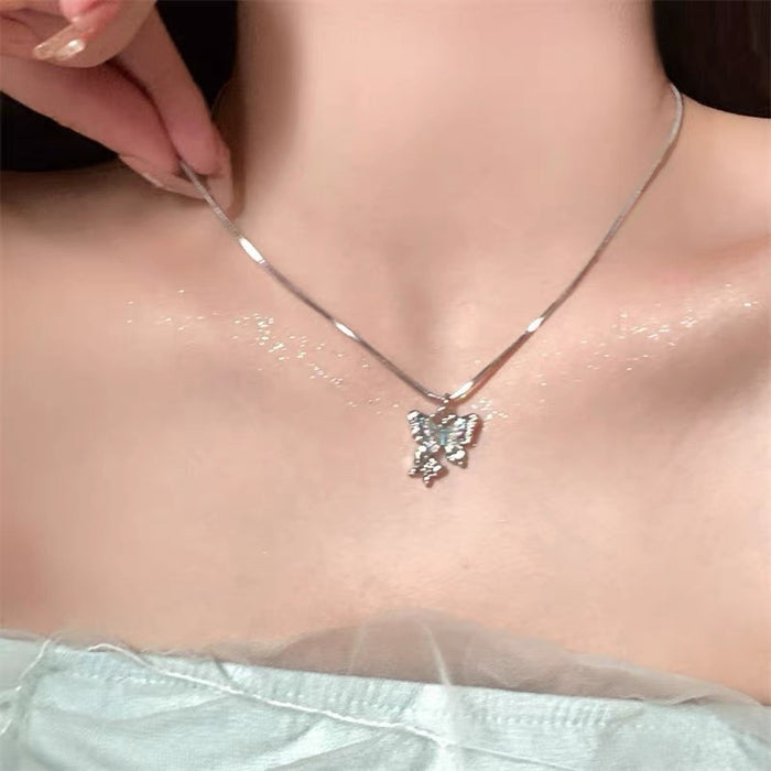 Wholesale Laser iridescent butterfly zircon necklace, light luxury, niche fashion, new accessories