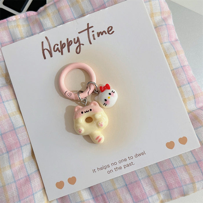 Wholesale Cute Cartoon Donut Cat Key Ring Siamese Cat Keychain School Bag Headset Pendant