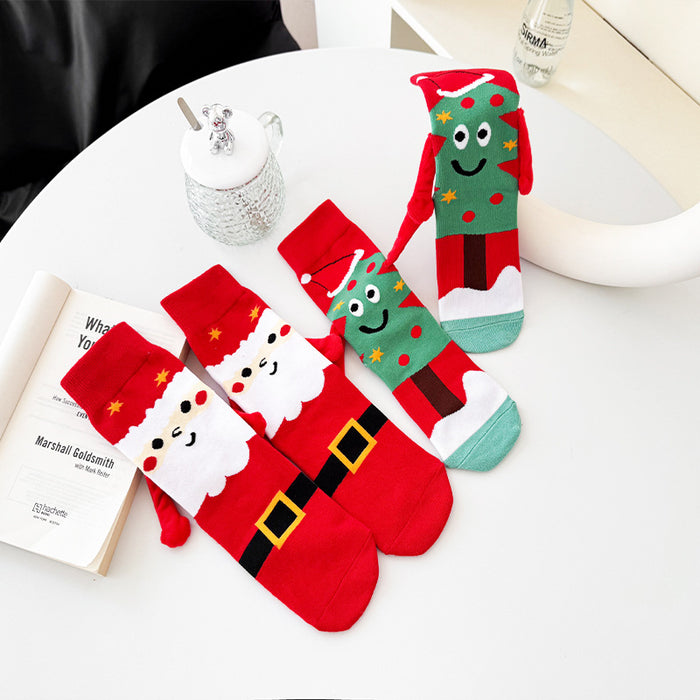 Wholesale Christmas Hand in Hand Polyester Cartoon Middle Tube Socks JDC-SK-Xinh027