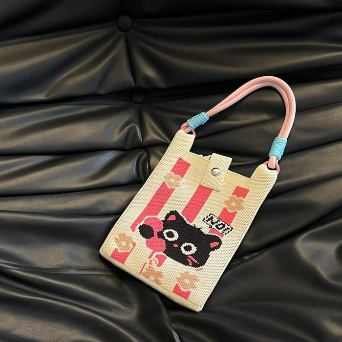 Wholesale Mobile phone bag cartoon knitted bag dopamine color matching handbag niche versatile shoulder crossbody bag