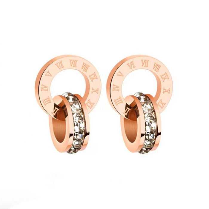 Wholesale Light luxury design collarbone chain simple and versatile Roman double ring necklace 18K rose gold titanium steel necklace accessories