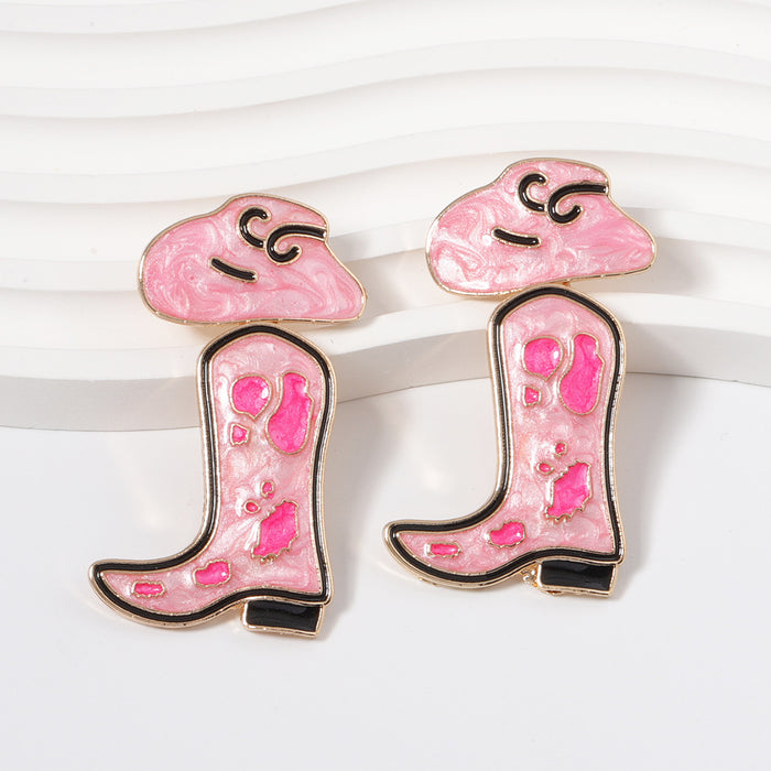 Wholesale Western Denim fashion creative alloy hat shoes drop oil Love earrings