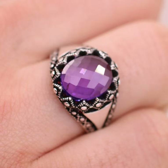 Wholesale New gold plated ring with amethyst gemstone inlay