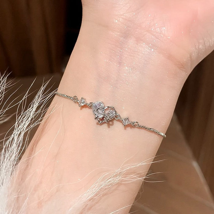 Wholesale Butterfly bracelet with niche design, high-end feel, floral zircon jewelry, versatile, light luxury, exquisite