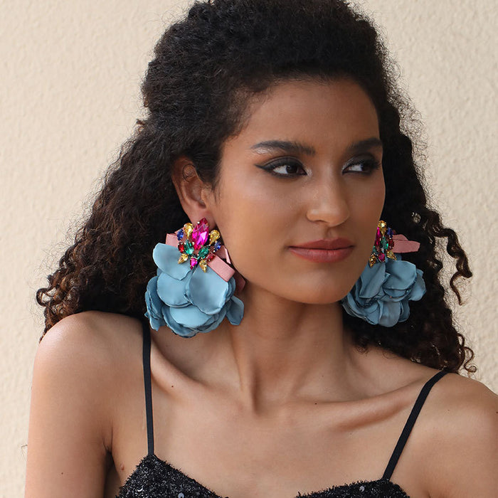 Wholesale Handmade Fabric Flower Fashion Exaggerated Earrings JDC-ES-Gute056