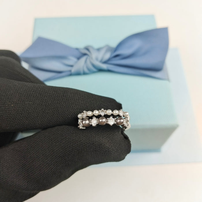 Wholesale Jewelry double layer ring light luxury elegant high-end temperament pearl ring for women