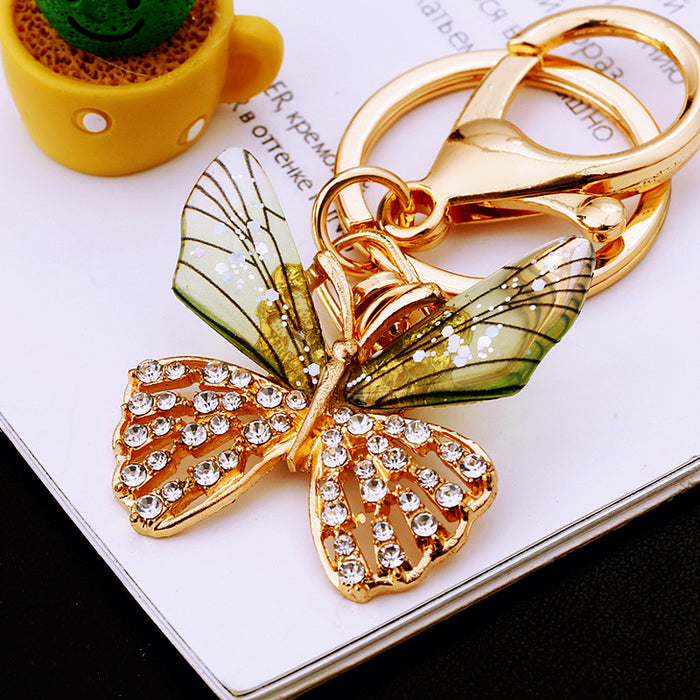 Wholesale New Diamond encrusted Butterfly Car Keychain Metal Cute Women's Bag Pendant Keychain