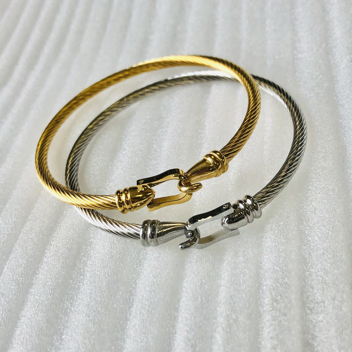 Wholesale Personalized Wire Rope Horseshoe Buckle Titanium Steel Bracelet JDC-BT-Xuel007