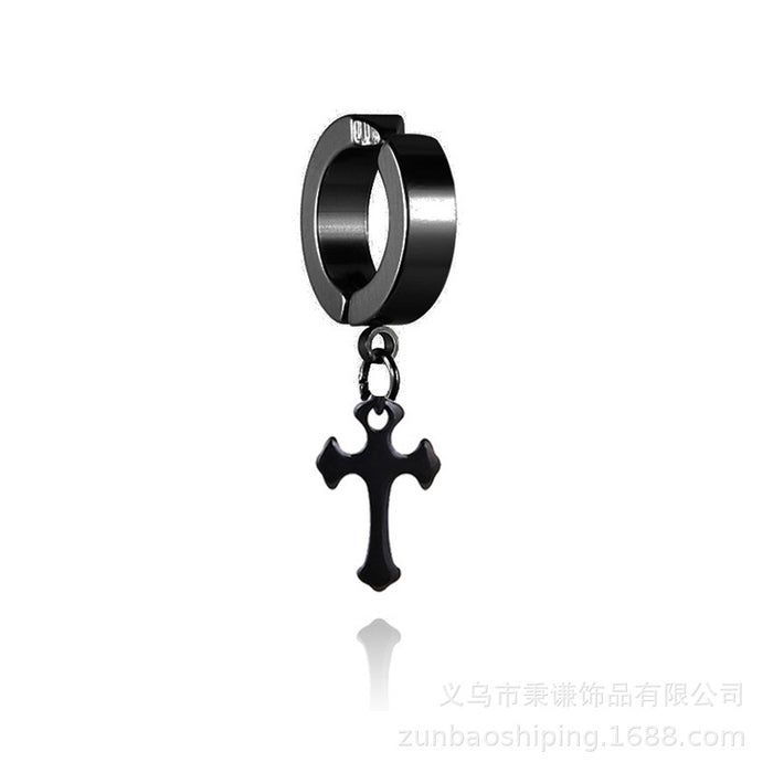 Wholesale Ear clip without ear hole, cross pendant earrings, student titanium steel earrings