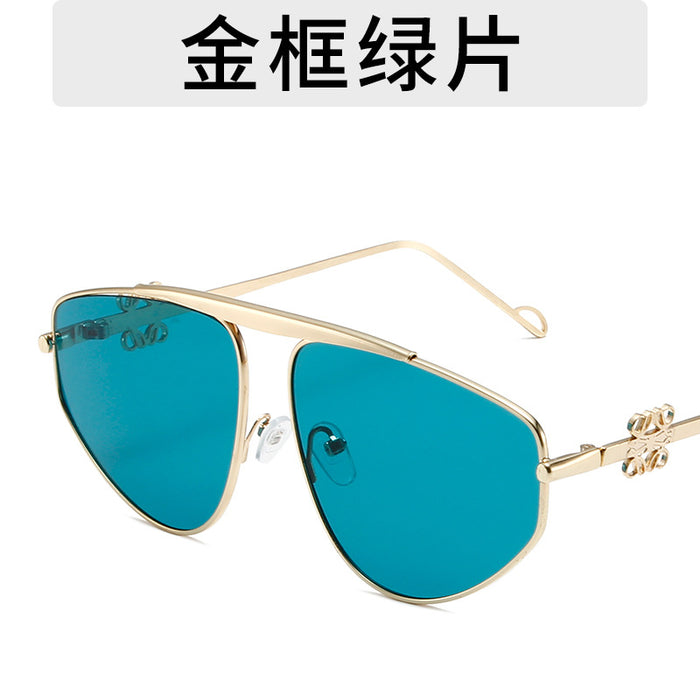 Wholesale Fashionable large frame sunglasses, metal polygonal personalized sunglasses, retro street photography, outdoor beach glasses