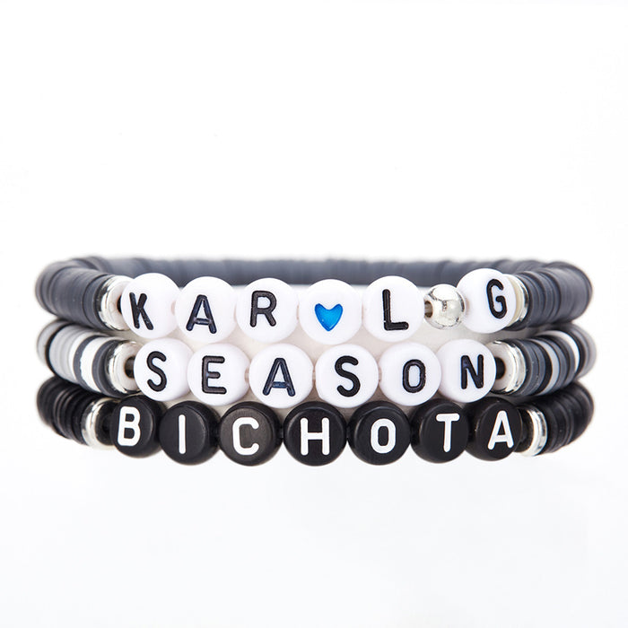 Wholesale Text Design Polymer Clay Bracelet Handmade Unisex Fashion Accessory Gift Minimum Quantity: 3