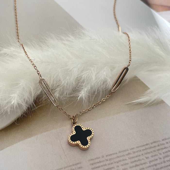 Wholesale 2PCS Titanium Steel Rose Gold Four Leaf Clover Pendant Necklace JDC-NE-XinLong007