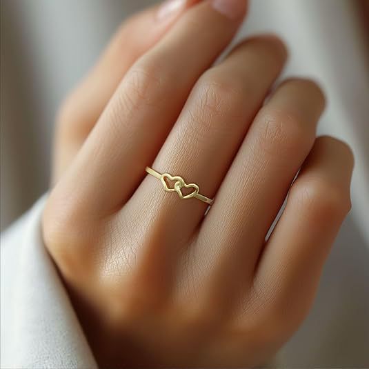 Wholesale Finger ring with creative and personalized double heart-shaped design, simple and fashionable heart ring