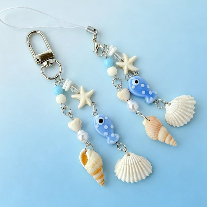 Wholesale Ocean Chic Handmade Beaded Shell Starfish Phone Strap Keychain Bag Charm Gift
