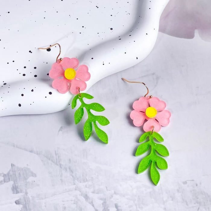 Wholesale Spring Flower Double Color Splicing Design Earrings and Pendants