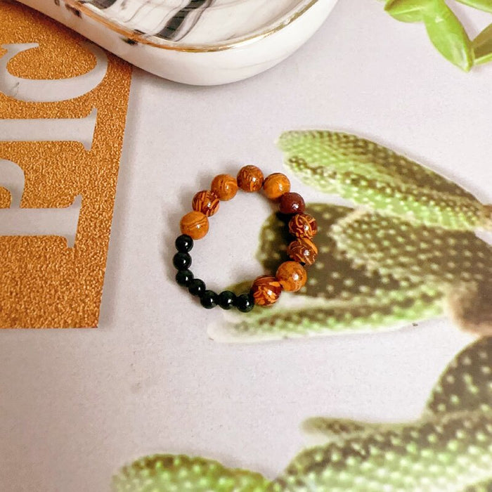 Wholesale Strong light freshwater pearl ring, retro red agate index finger ring, elastic rope ring, stackable ring