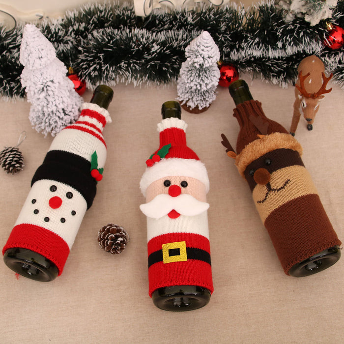 Wholesale Christmas Decorative Wine Bottle Set Knitted Wool Red Wine Set Christmas Restaurant Hotel Atmosphere Decoration