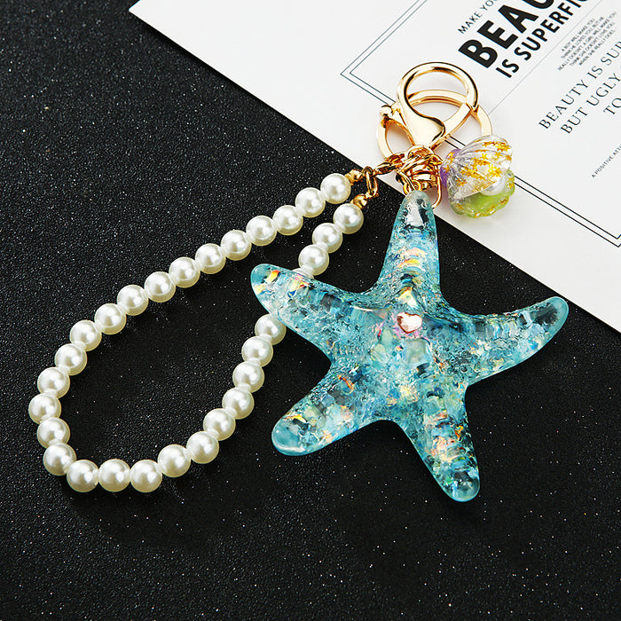 Wholesale Pearl Shell Sea Star Car Keychain Pendant Metal Keychain Gift