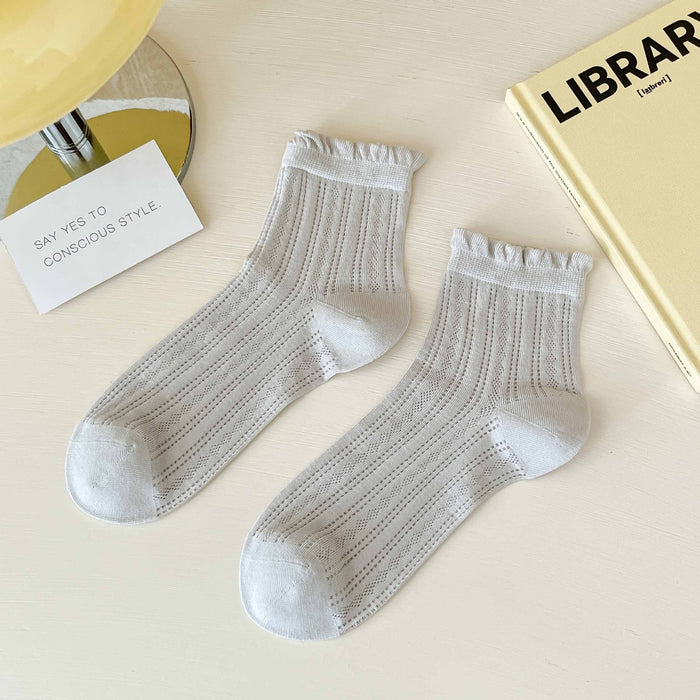 Wholesale Hollow mesh socks solid color mid tube socks boneless lace socks