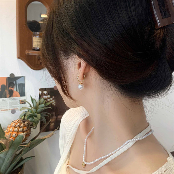 Wholesale  Pearl Ear Buckle Pendant Women's  Retro  Earrings