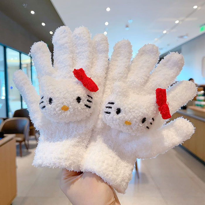 Wholesale Cat gloves coral fleece girls knitted plush five-finger cycling gloves
