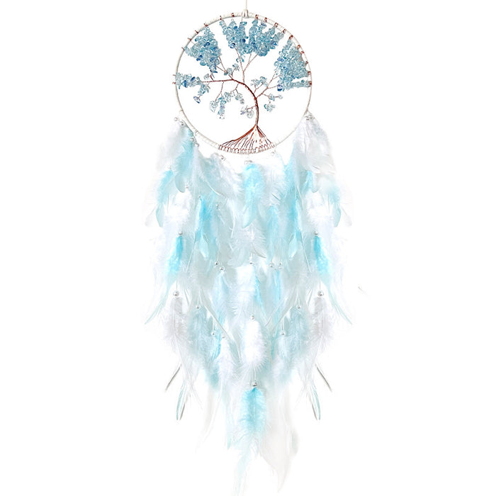 Wholesale Iron Hoop Cotton Thread Feather Handmade Dreamcatcher with Crystal Stones Tree of Life MOQ≥2