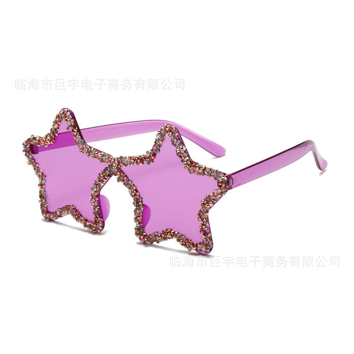 Wholesale Frameless pentagram personalized sunglasses with handmade diamond inlay