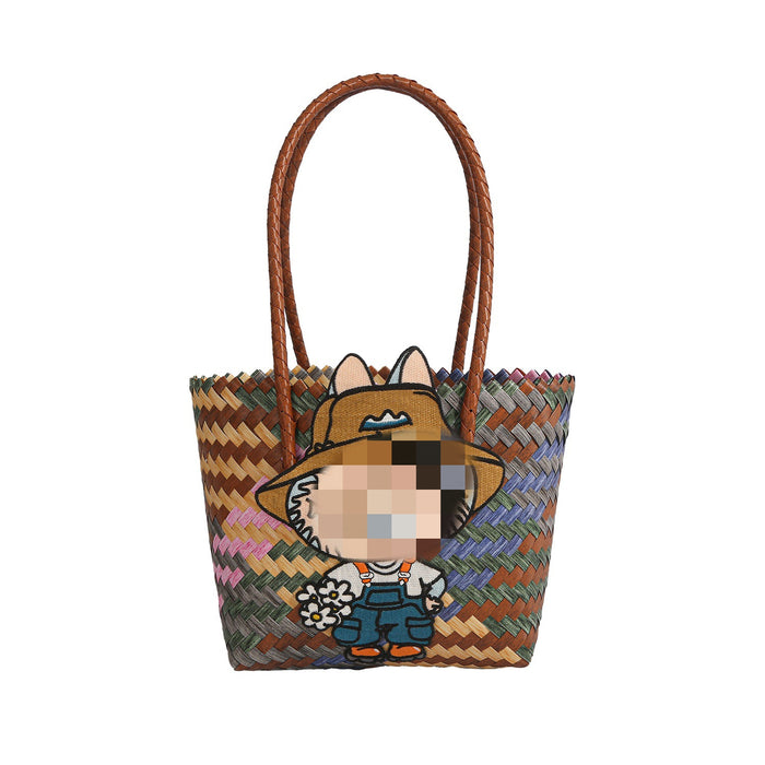 Wholesale  Summer Cartoon Woven Bag Large Capacity Work Bag Hand Woven Vegetable Basket Women' s Shoulder Bag