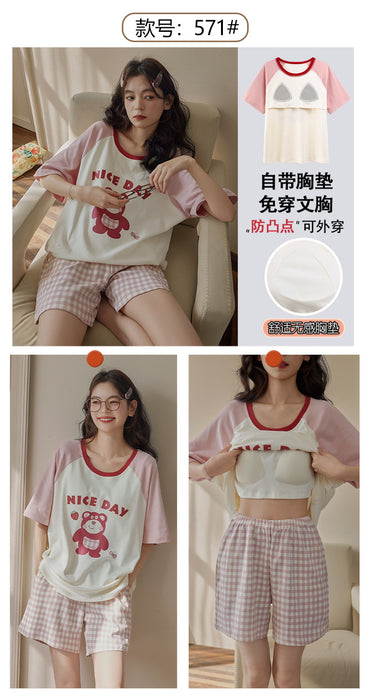 Wholesale Cotton pajamas, short sleeved shorts, cartoon casual, comfortable, cool, and can be worn as cute home clothes