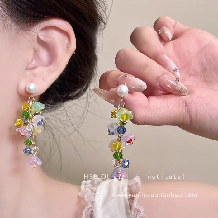 Wholesale Beaded flower tassel earrings with temperament earrings