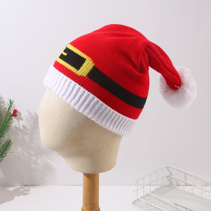 Wholesale Red and White Christmas Hat Bell Christmas Hat Color Matching Fur Ball Woolen Hat  Knitted Hat